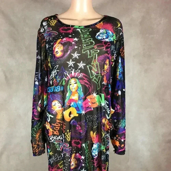 Graffiti Printed Sheer Mesh Maxi Dress - Picture 2 of 8